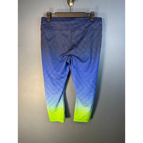 Women's Leggings Ombre Geometric Patterns Green Blue Capri - Picture 2 of 11